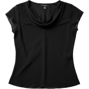 Alfani Blouse Womens 4P Black Silk Cowl Neck Sheer Cap Sleeve Top